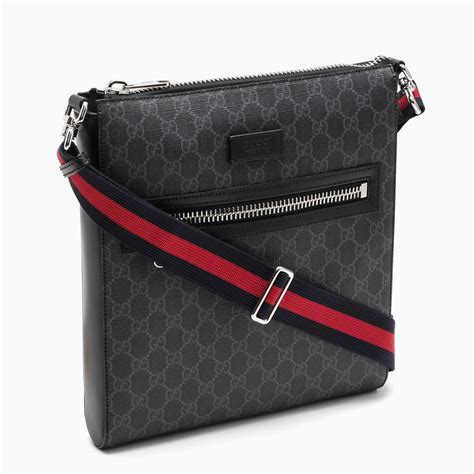 borsa shopping gucci nera in tessuto gg supreme con web|GUCCI Borsa a tracolla in tessuto GG Supreme nera/grigia.